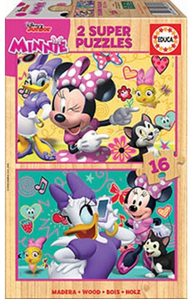 Educa - puzzle 2 x 16 pièces en bois - minnie