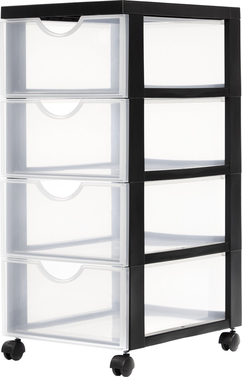 Commode Iris easygrip - 4 tiroirs x 11,25l - plastique - noir transparent - avec roulettes