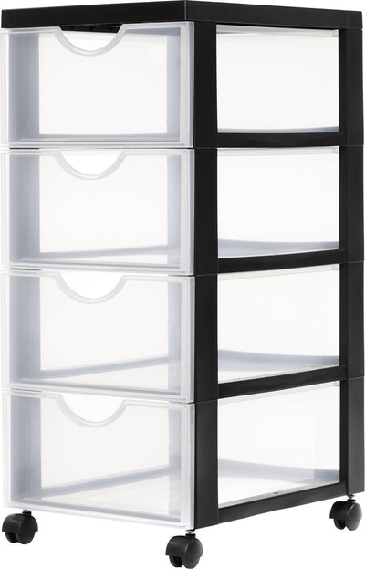 Commode Iris easygrip - 4 tiroirs x 11,25l - plastique - noir transparent - avec roulettes