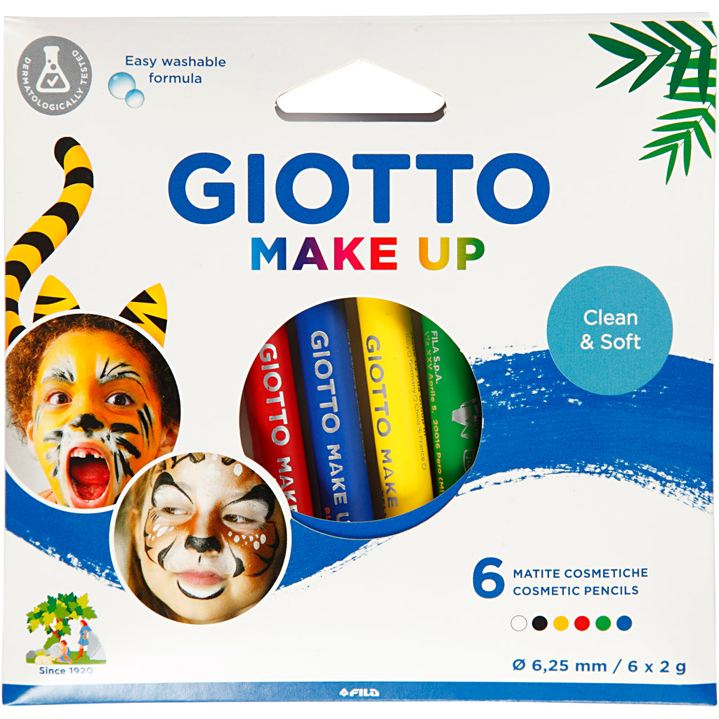 Crayons de maquillage Giotto, l : 9 cm, couleurs standards, 6 pièces, 1 boîte