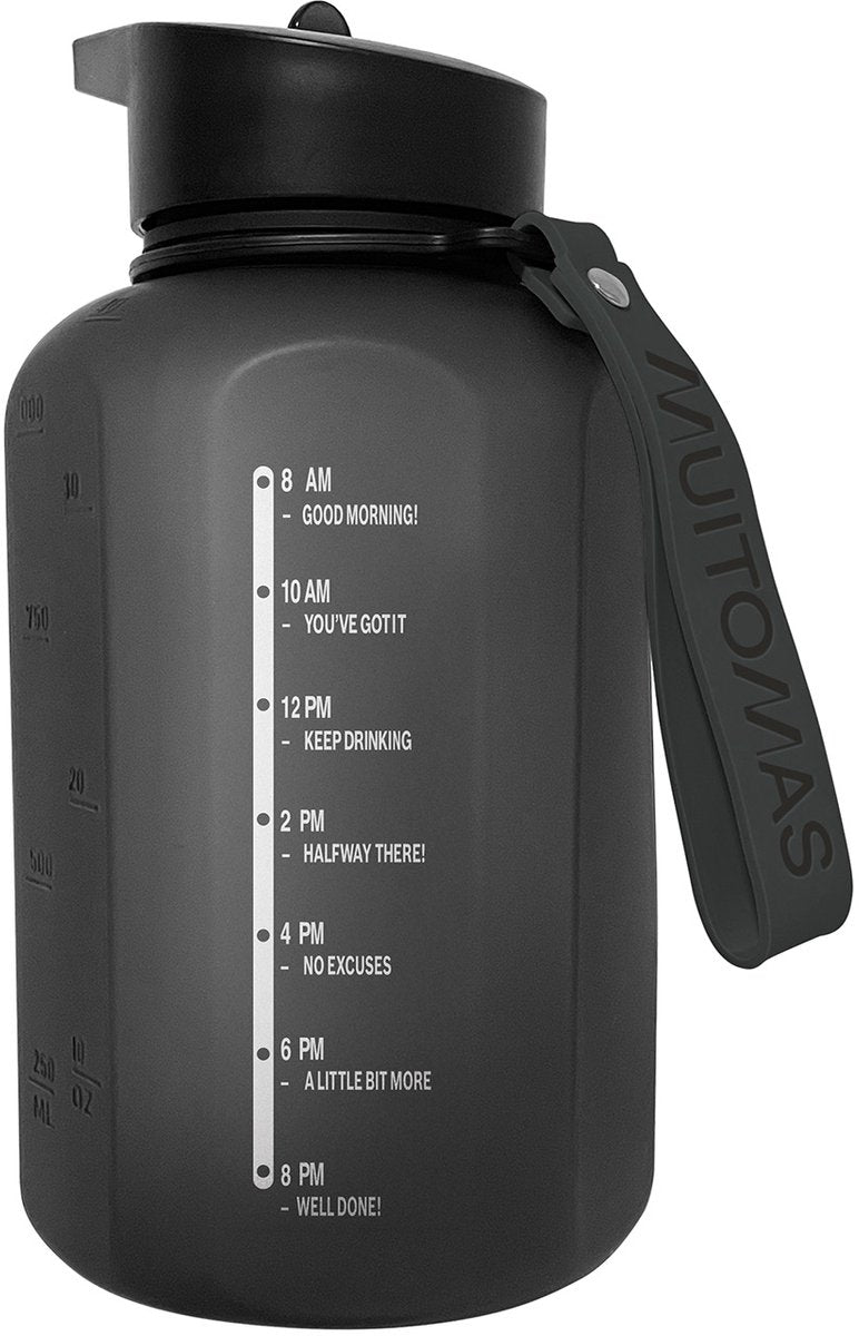Gourde de sport Muitomas - grande contenance - 1200 ml - bec verseur en silicone - poignée intégrée - noir
