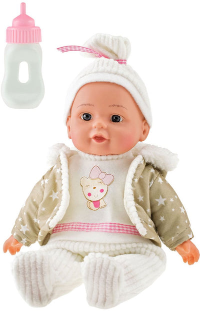 Beau Babypop 32 cm + tenue d'hiver et bouteille