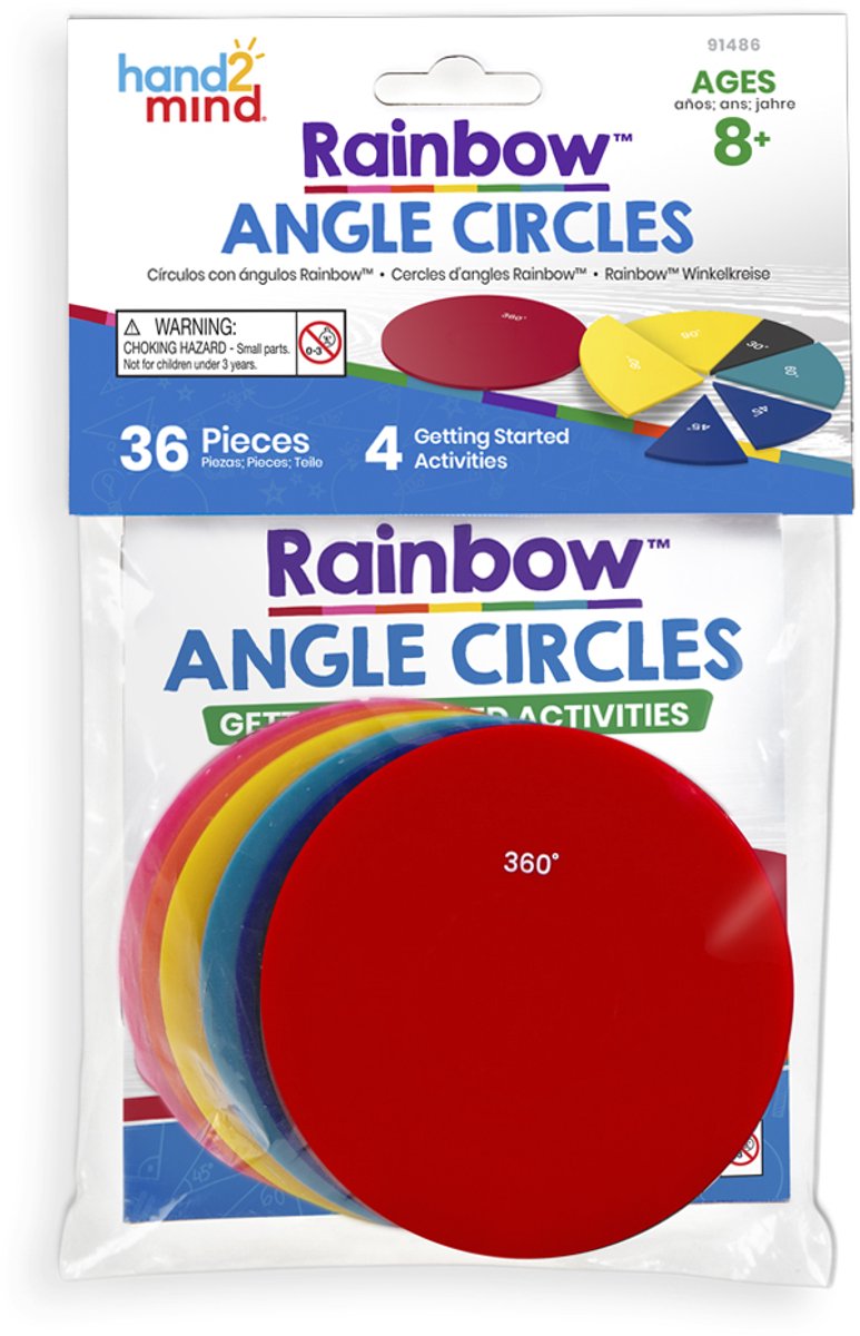 Ressources d'apprentissage jouets éducatifs cercles d'angle arc-en-ciel 36 pièces en plastique. - 3+