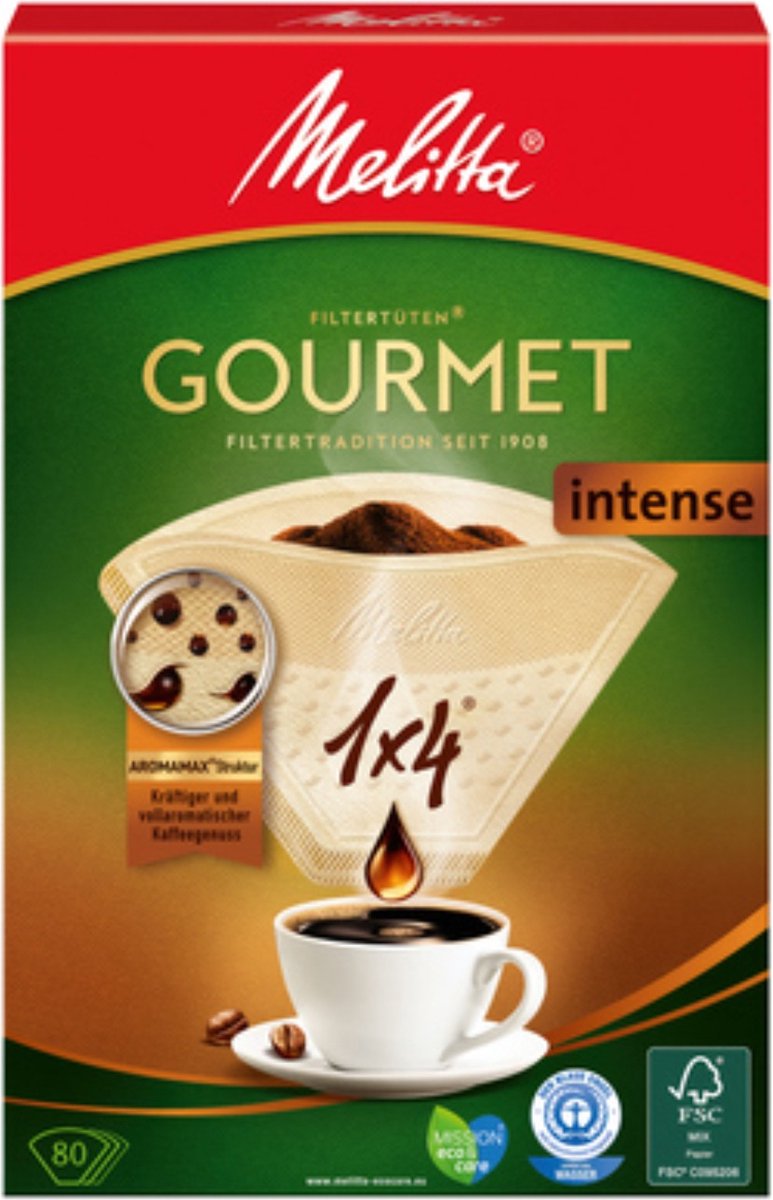 Melitta - filtres à café en papier 1x4 - gourmet intense - 80 pièces