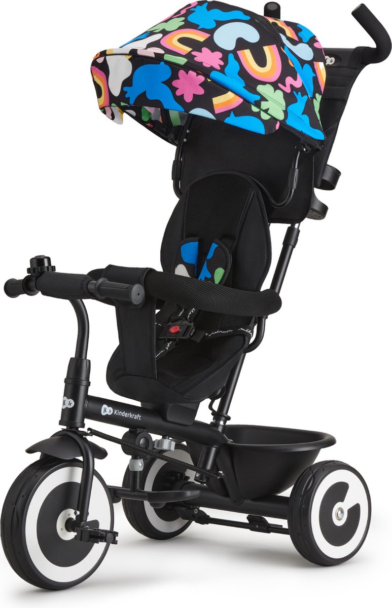 Tricycle Kinderkraft Aston - de 9 mois à 5 ans - siège pivotant, barre de poussée réglable, roues et ceintures de sécurité anti-crevaison - formes heureuses