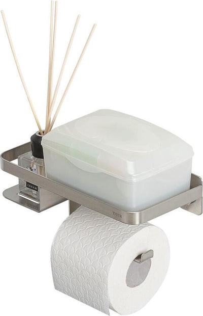Tiger caddy - porte-rouleau papier toilette avec étagère 24 cm - acier inoxydable brossé