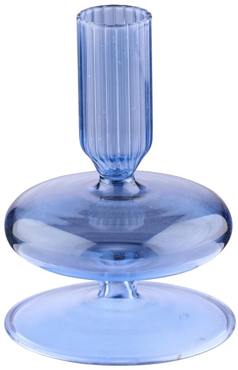 Bougeoir Arti casa pour bougie de dîner - bougeoir en verre avec support nervuré - ø8 x 11 cm - bleu