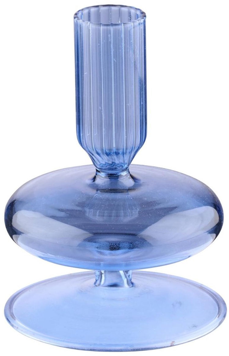 Bougeoir Arti casa pour bougie de dîner - bougeoir en verre avec support nervuré - ø8 x 11 cm - bleu