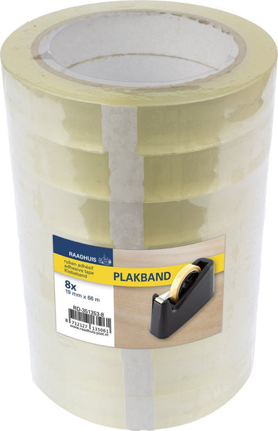 Ruban adhésif pour maison municipale - 19 mm x 66 m - pp - transparent - rétractable à 8 rouleaux - rd-351353-8