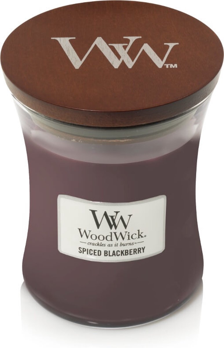 Bougie parfumée moyenne Woodwick Hourglass - Mûre épicée - 60 heures de combustion