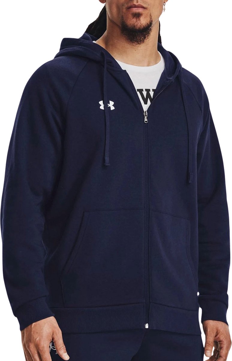Under Armour UA Rival Fleece FZ Hoodie Pull de sport pour hommes - Marine - Blanc