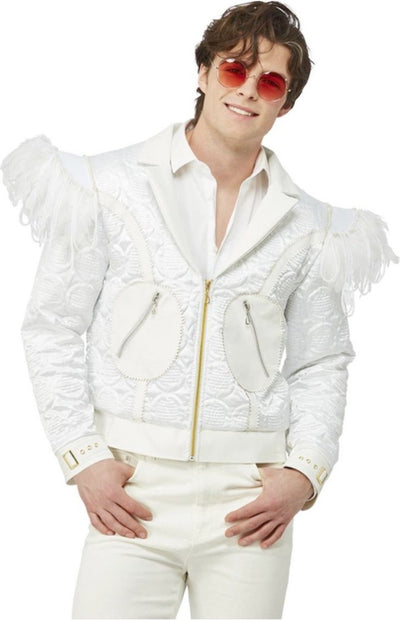 Veste de costume Smiffys -m- veste en plumes d'elton john blanc