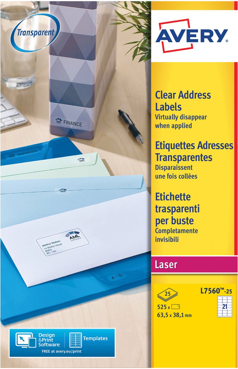 Etiquette d'adresse transparente Avery - laser - l7563