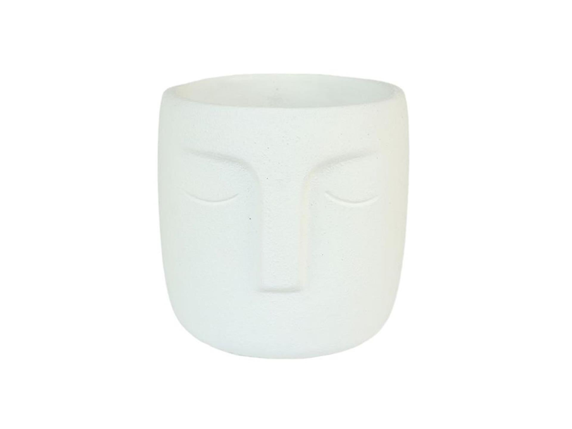 HBx pot de fleur naturel vivant dongo avec visage h14,8cm blanc