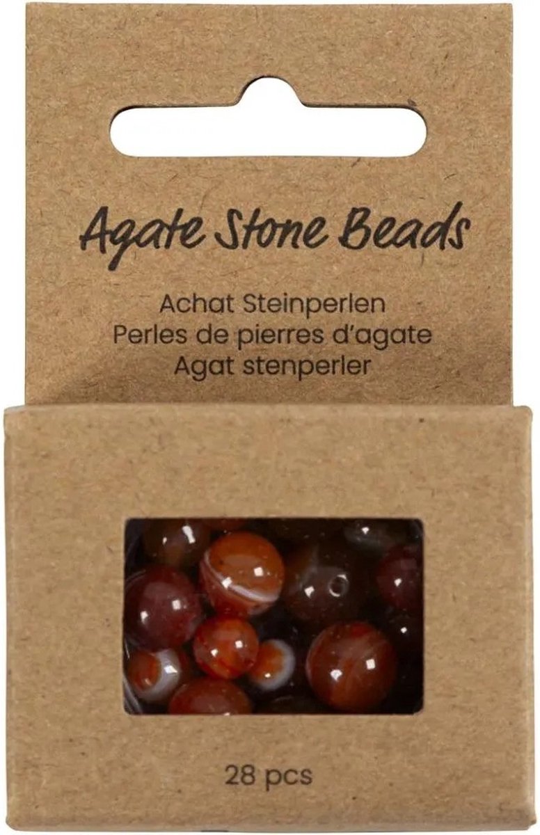 Perles d'agate Creativ Company, d 6+8+10 mm, diamètre du trou 0,9-1 mm, env. 28 pièces, orange brûlé, rouge, 28 pièces 1 boîte