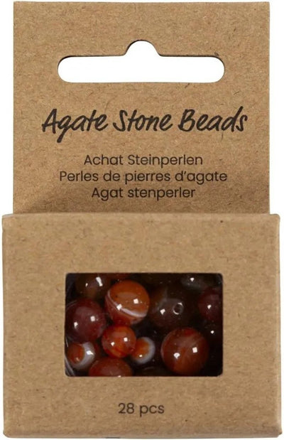 Perles d'agate Creativ Company, d 6+8+10 mm, diamètre du trou 0,9-1 mm, env. 28 pièces, orange brûlé, rouge, 28 pièces 1 boîte