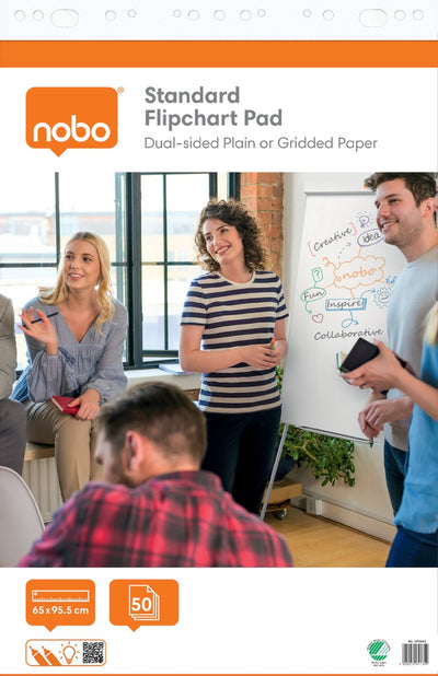 Papier paperboard standard Nobo en rouleau - 50 feuilles de papier double face à carreaux ou vierges - 65x95cm - 70 grammes