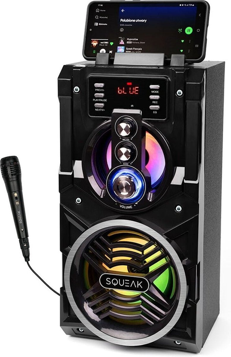 Squeak Beatboxer SQ1000 Enceinte Karaoké Bluetooth 5.1 - Enceinte Bluetooth Portable - Radio FM - Éclairage LED - Noir