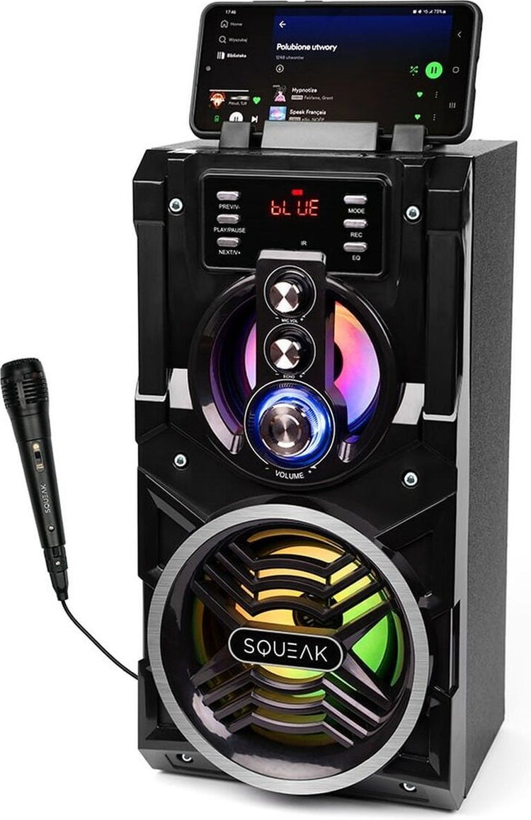 Squeak Beatboxer SQ1000 Enceinte Karaoké Bluetooth 5.1 - Enceinte Bluetooth Portable - Radio FM - Éclairage LED - Noir