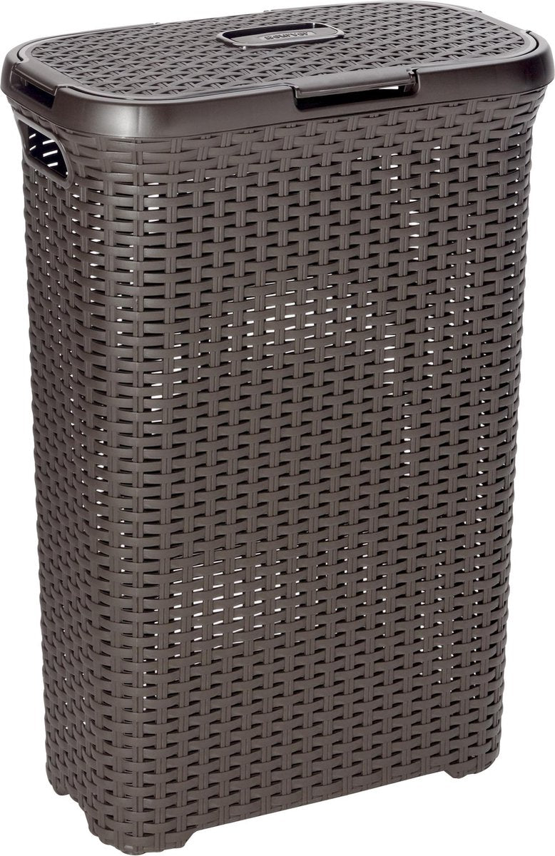 Panier à linge style Curver avec couvercle - 40l - plastique - marron