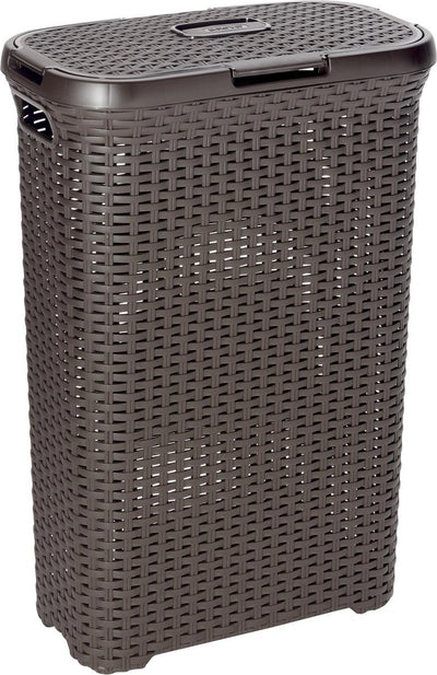 Panier à linge style Curver avec couvercle - 40l - plastique - marron