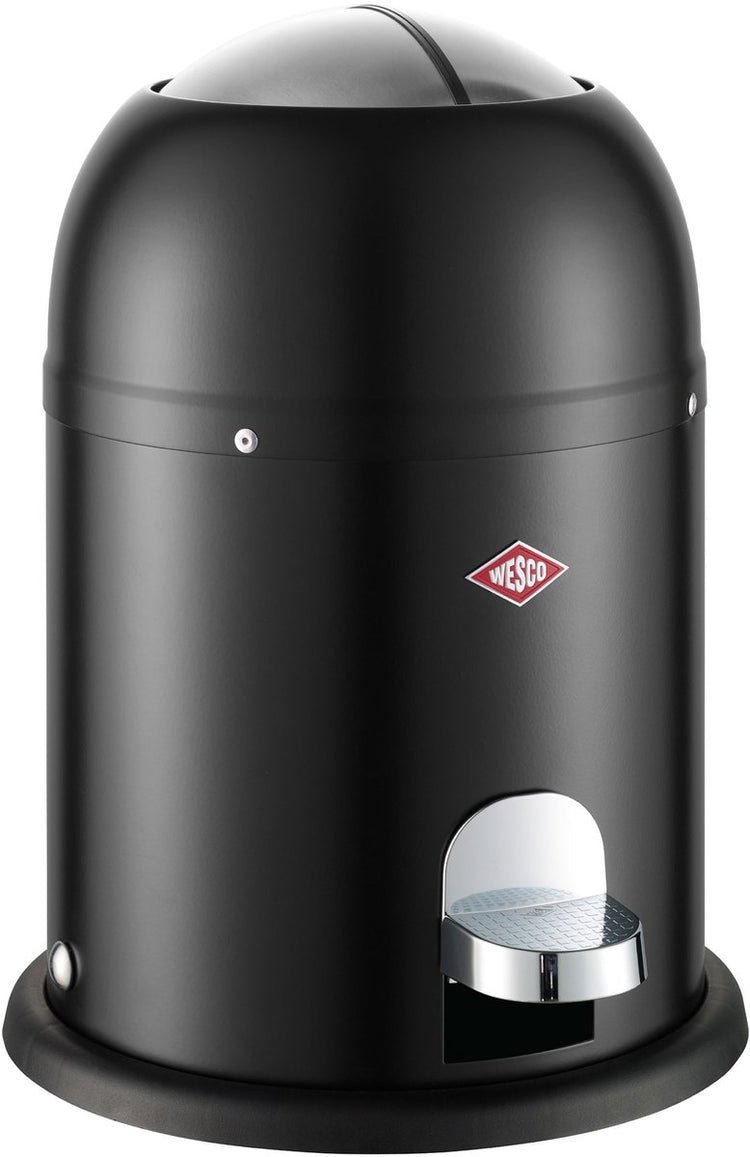 Seau à cosmétiques Wesco mini master en noir mat, tôle d'acier thermolaquée, capacité 6 litres, seau intérieur en plastique, pédale
