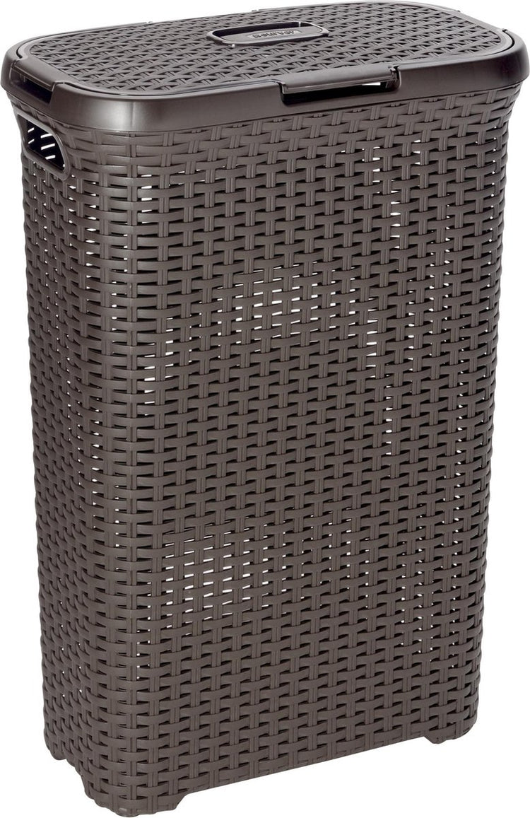 Panier à linge style Curver avec couvercle - 40l - plastique - marron