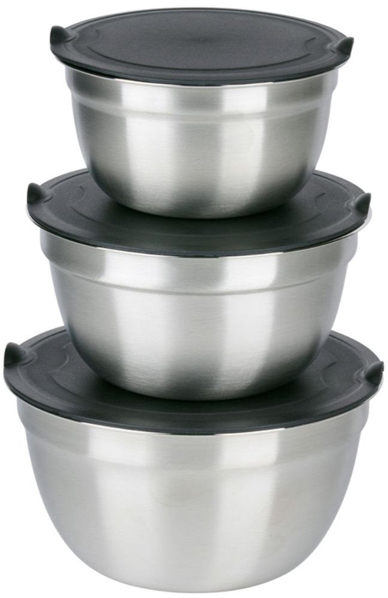 Bols en acier inoxydable Alpina 3 pièces avec couvercle - saladier pour salades - bol à mélanger avec couvercle - bols pour bol à mélanger et conservation - bol à collation
