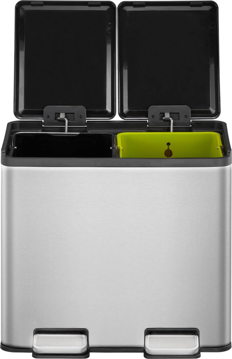 Eko - poubelle à pédale de recyclage divisée essentiel 10+10 litres - acier inoxydable - acier inoxydable mat - poubelle