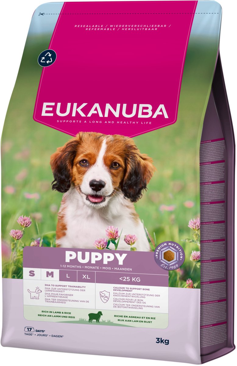 Eukanuba chiot petit riz d'agneau moyen large - nourriture pour chien - 3 kg