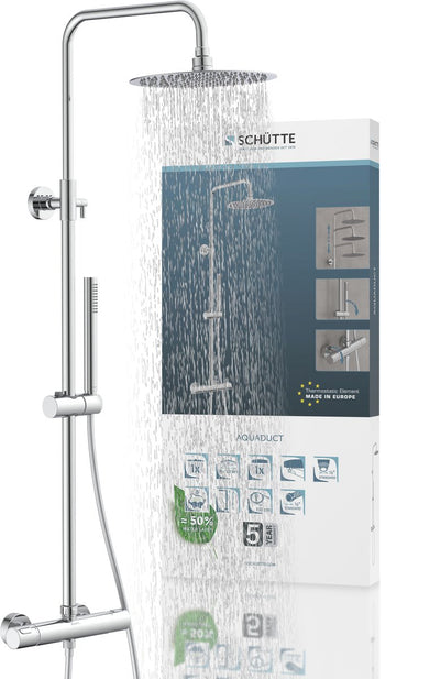 Système de douche aqueduc Schütte - douche à effet pluie - longueur de tige 80 - 120 cm - avec mitigeur thermostatique - chrome