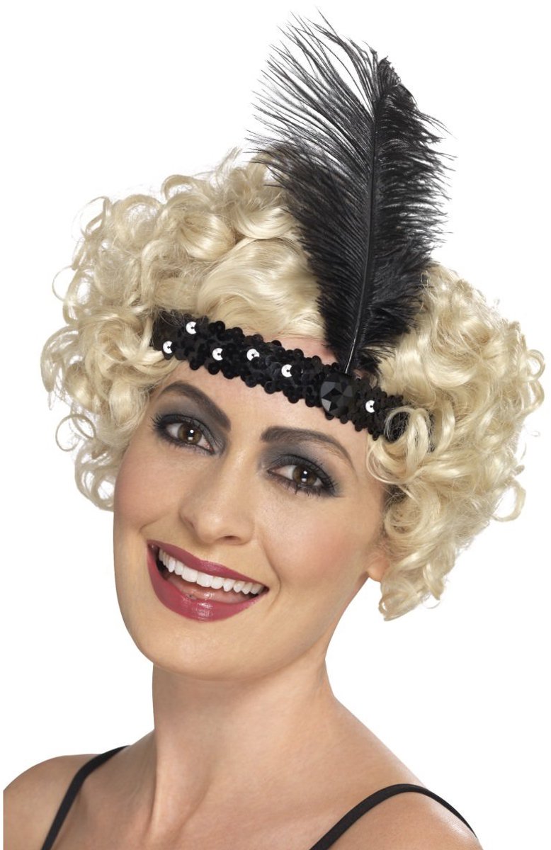 Smiffys - bandeau - charleston - avec plume - noir