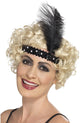 Smiffys - bandeau - charleston - avec plume - noir