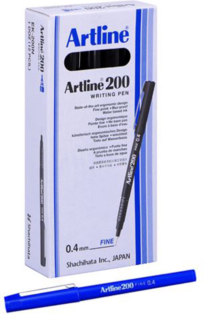 Marqueur Artline 200 - boîte de 12 pièces - trait 0,4 mm - bleu