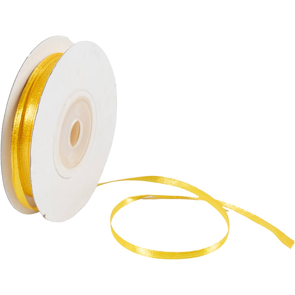 Ruban de satin de la compagnie Creativ, b: 3 mm, jaune soleil, 30 m 1 rouleau