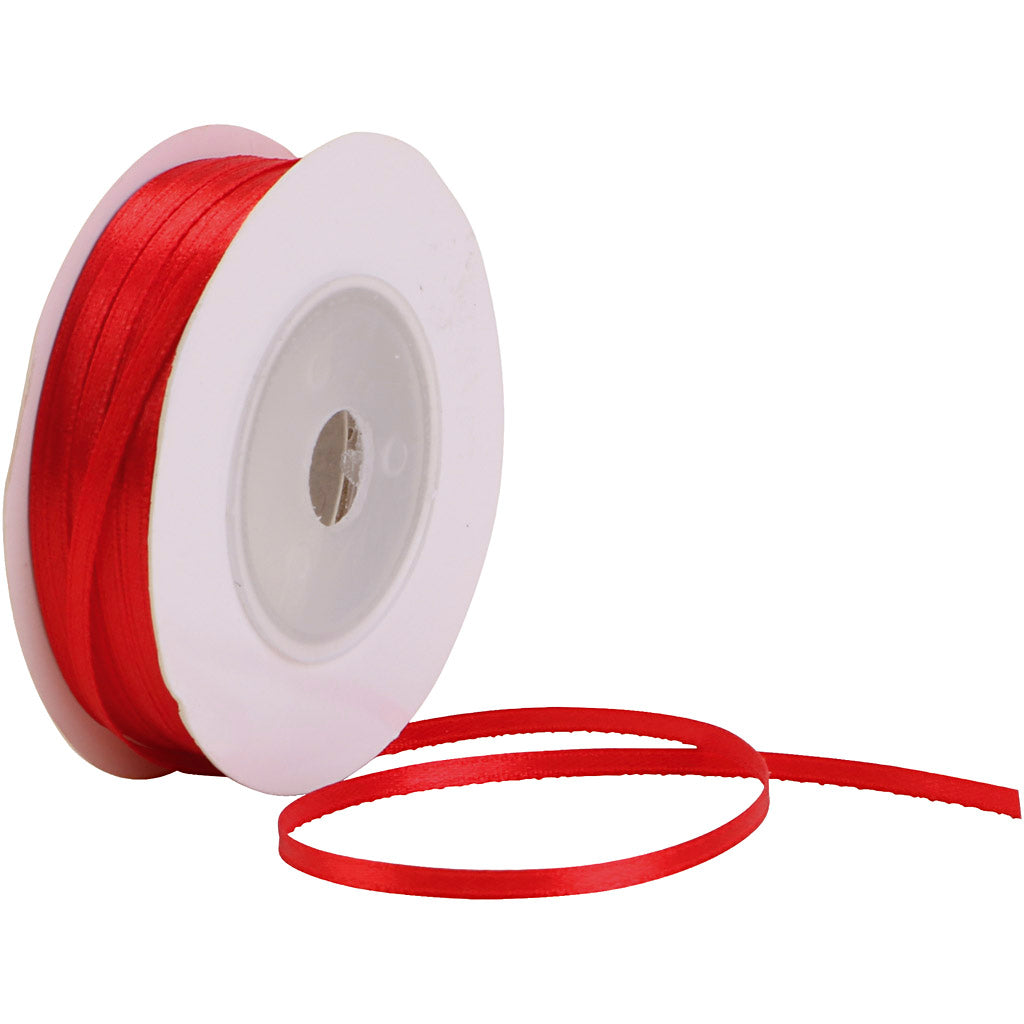 Ribbon Satin de la société Creativ, b: 3 mm, rouge, 30 m 1 rouleau