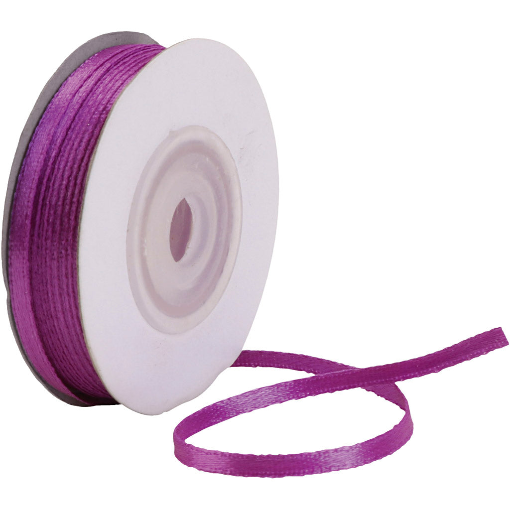Ribbon Satin de la société Creativ, b: 3 mm, violet foncé, 30 m 1 rouleau