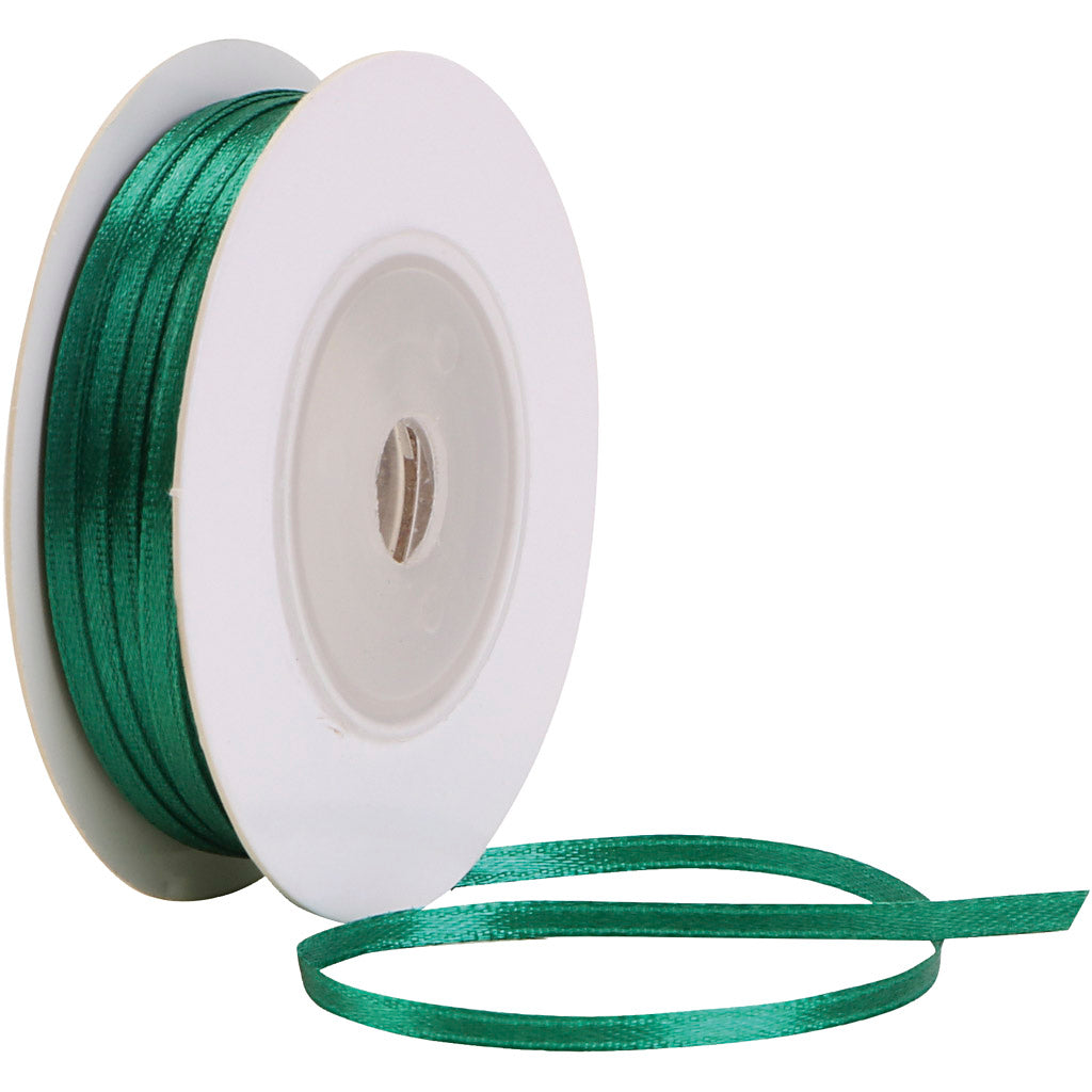 Ruban de satin de la société Creativ, b: 3 mm, vert foncé, 30 m 1 rouleau