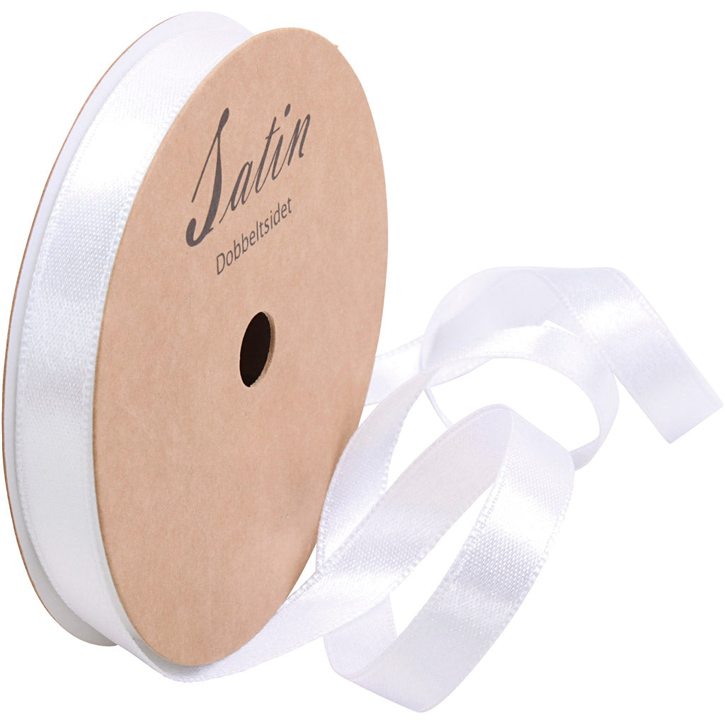 Ribbon Satin de la société Creativ, b: 10 mm, blanc, 10 m 1 rouleau