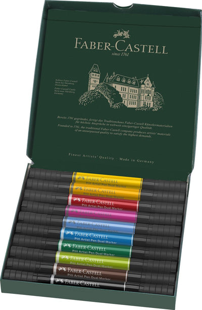 Stylo à dessin Faber-castell - stylo d'artiste Pitt - marqueur duo - marqueur pinceau et feutre fin - 10 pièces - fc-162010
