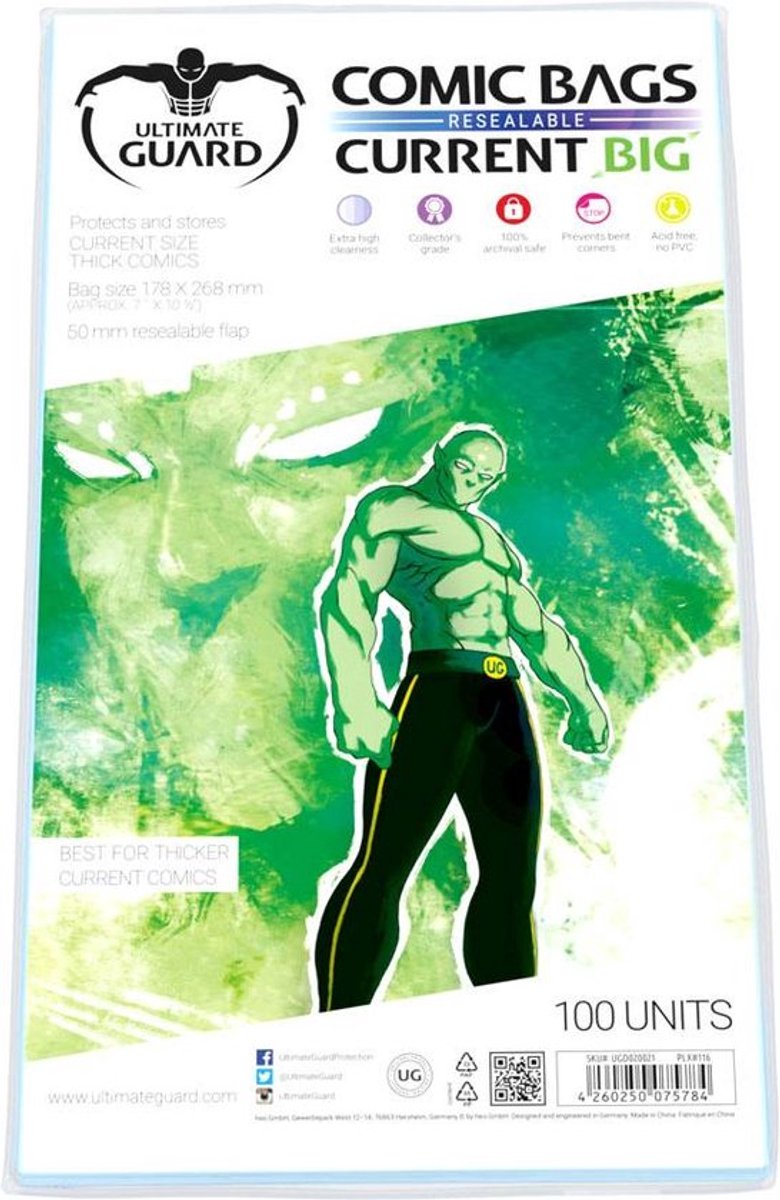 Sacs de bandes dessinées Ultimate Guard refermables (100) - grande taille actuelle