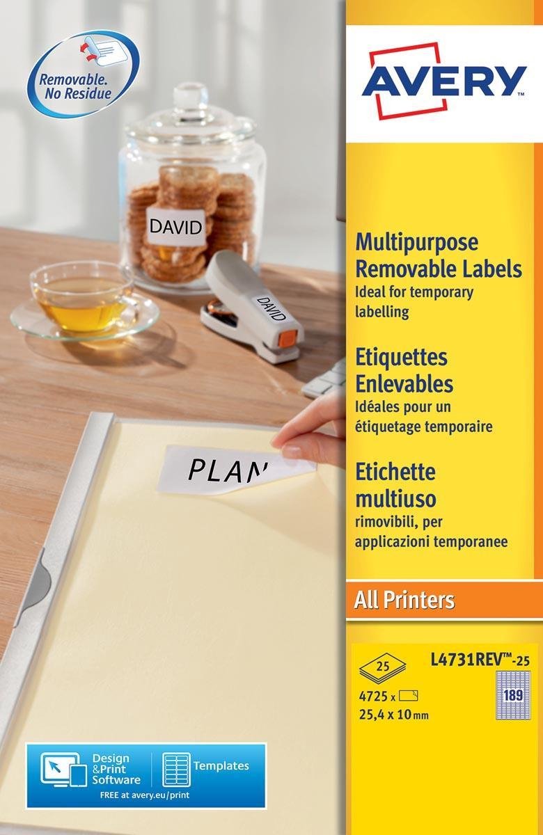 Étiquettes amovibles sans marque Avery sans marque, blanches, 25,4 x 10,0 mm, amovibles