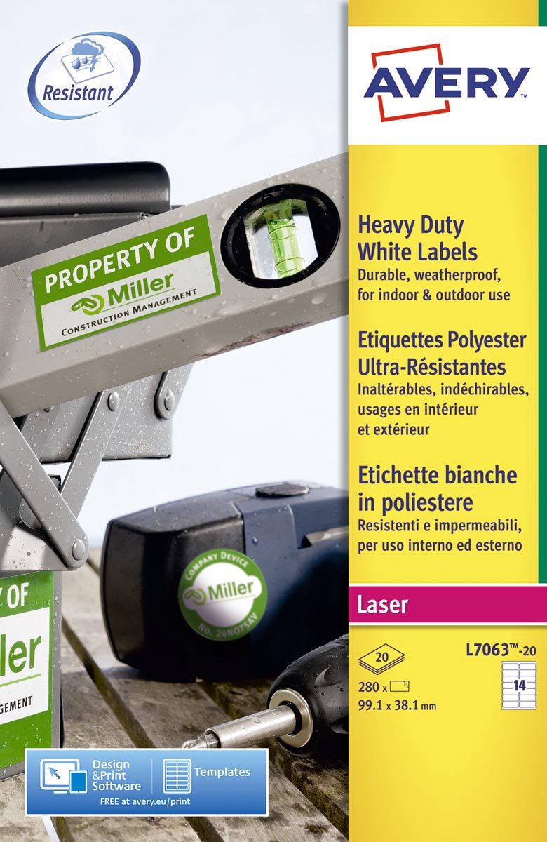 Étiquettes résistantes blanches Avery - laser - l7063