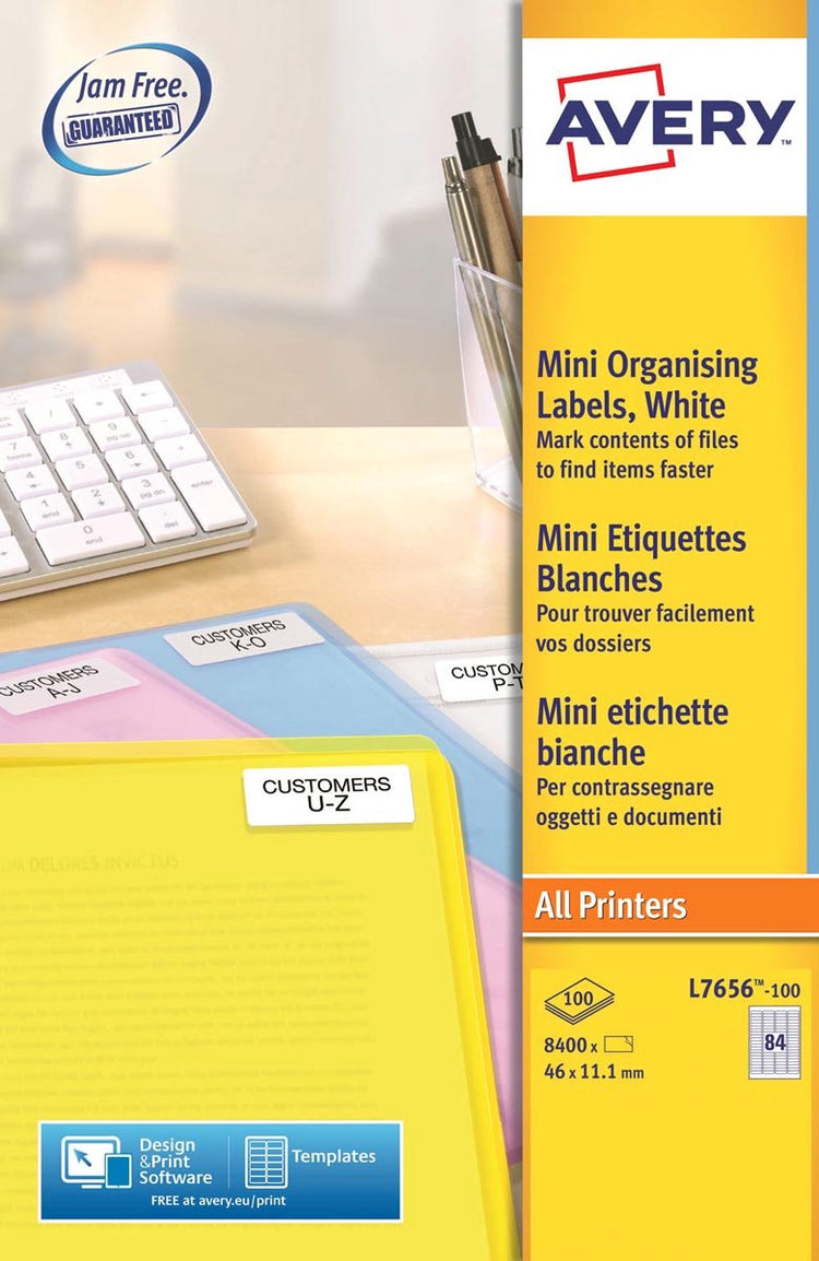 Etiquette laser avery 46x11 - 1mm blanc 100 feuilles 84 étiquettes par feuille