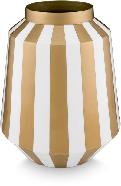 Pip studio vase stripes - vase à fleurs en métal - or blanc - 24x29cm