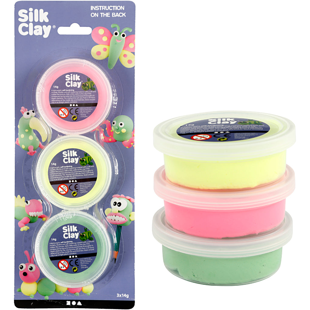 Silk Clay ®, vert clair, rose fluo, jaune fluo, 3x14 gr 1 boîte
