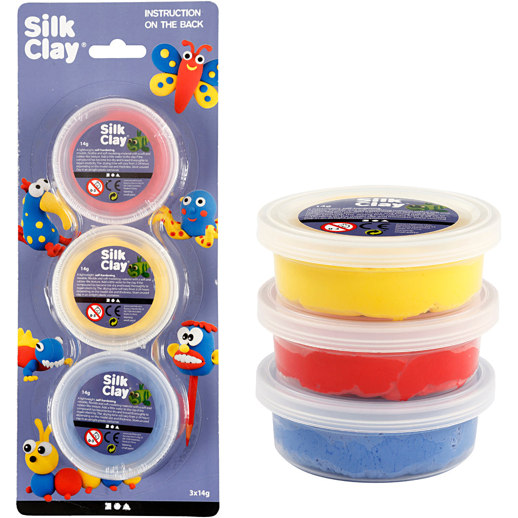 Silk Clay ®, bleue, rouge, jaune, 3x14 gr 1 boîte