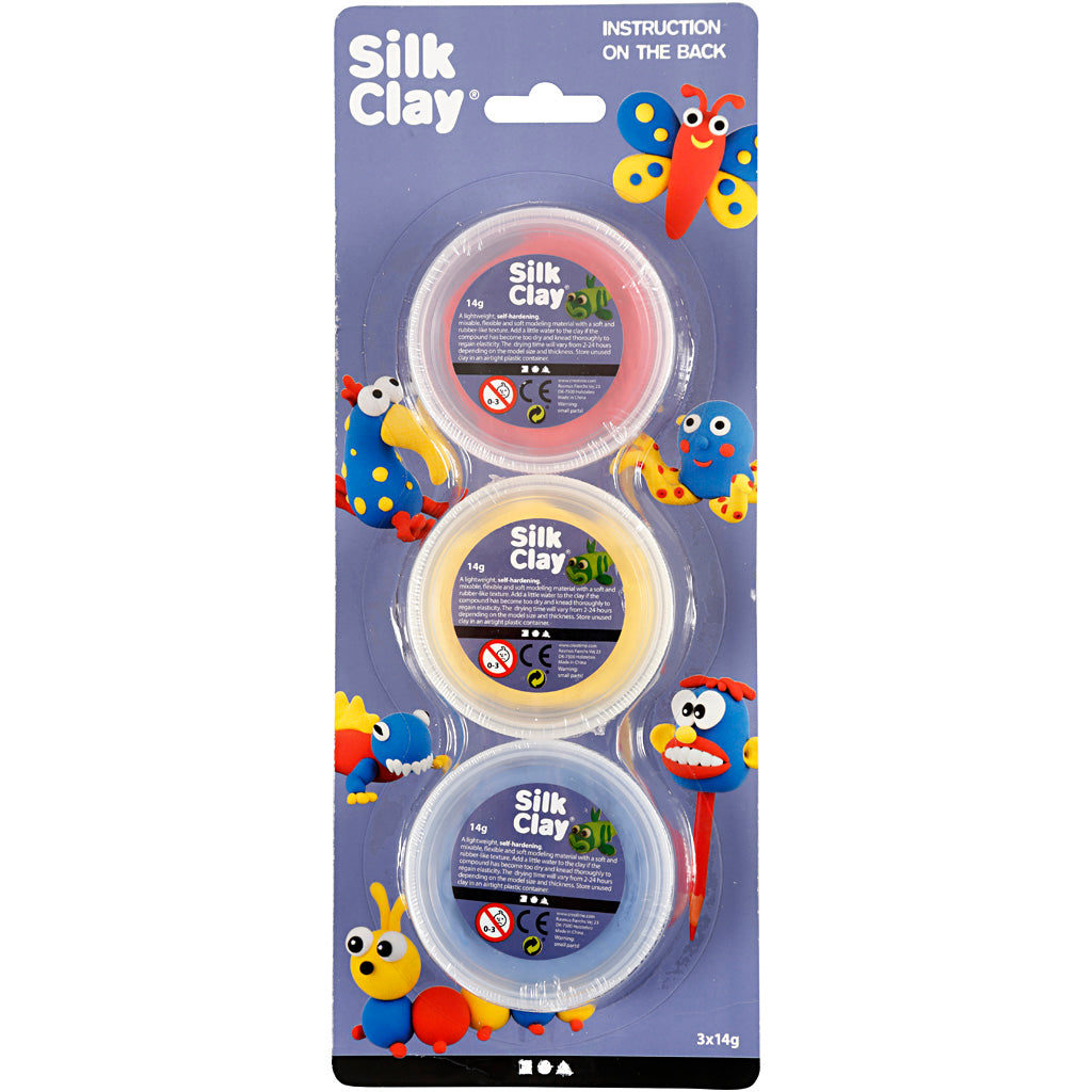 Silk Clay ®, bleue, rouge, jaune, 3x14 gr 1 boîte