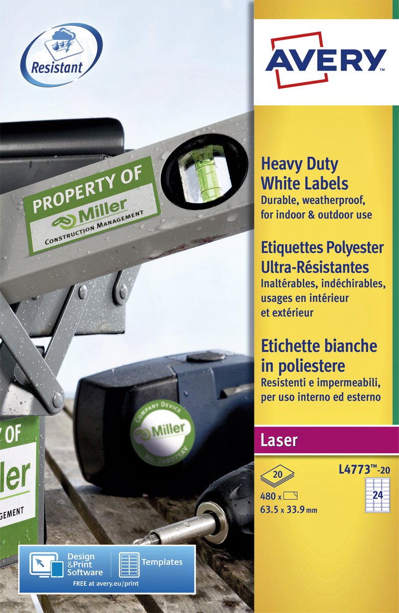 Étiquettes robustes blanches Avery sans marque sans marque - laser - l4773
