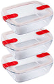 Pyrex - bol chauffant de cuisson 1,1 litre rectangle lot de 3 pièces - rouge transparent